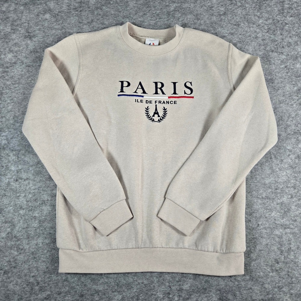 Vintage Tour D'or Paris France Crewneck Sweatshirt Large Beige Embroidered Y2K